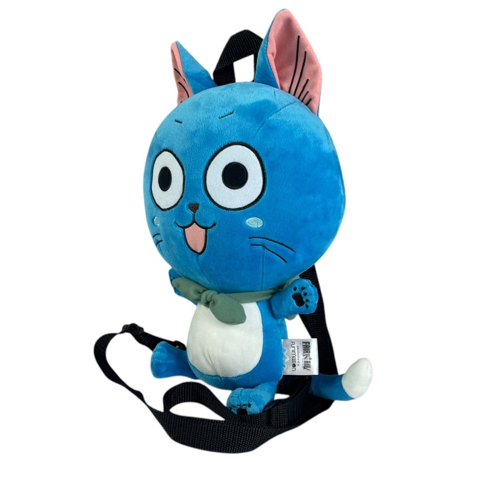 Funimation Fairy tail Blue Happy Cat Backpack Plush 15" Stuffed Toy Lovey Kawaii - Picture 3 of 7